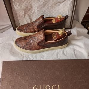 Gucci Brown Microguccissima Python Leather Slip On Sneaker Men's 8-8.5 w/Box
